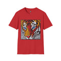 Colorful Tiger Face T-Shirt | Vibrant Blue Eyes, Pop Art Stripes