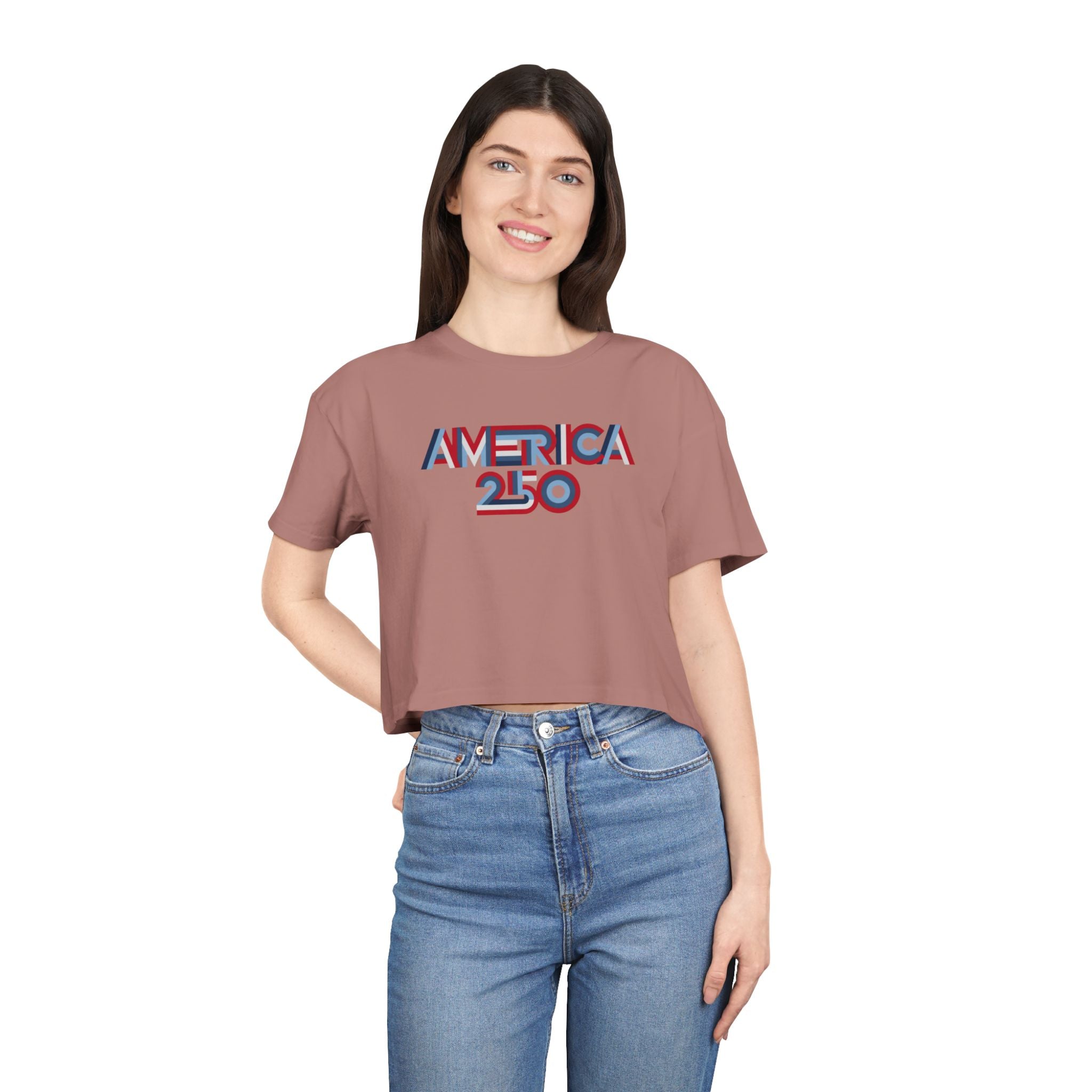 America 250 Crop Tee — Patriotic 3D Red & Blue Graphic