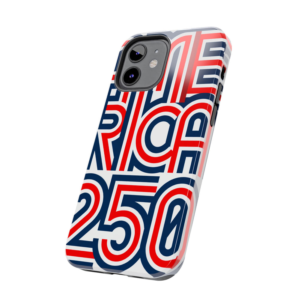 Patriotic 'America 250' Tough Phone Case – Red, White & Blue Retro Typography