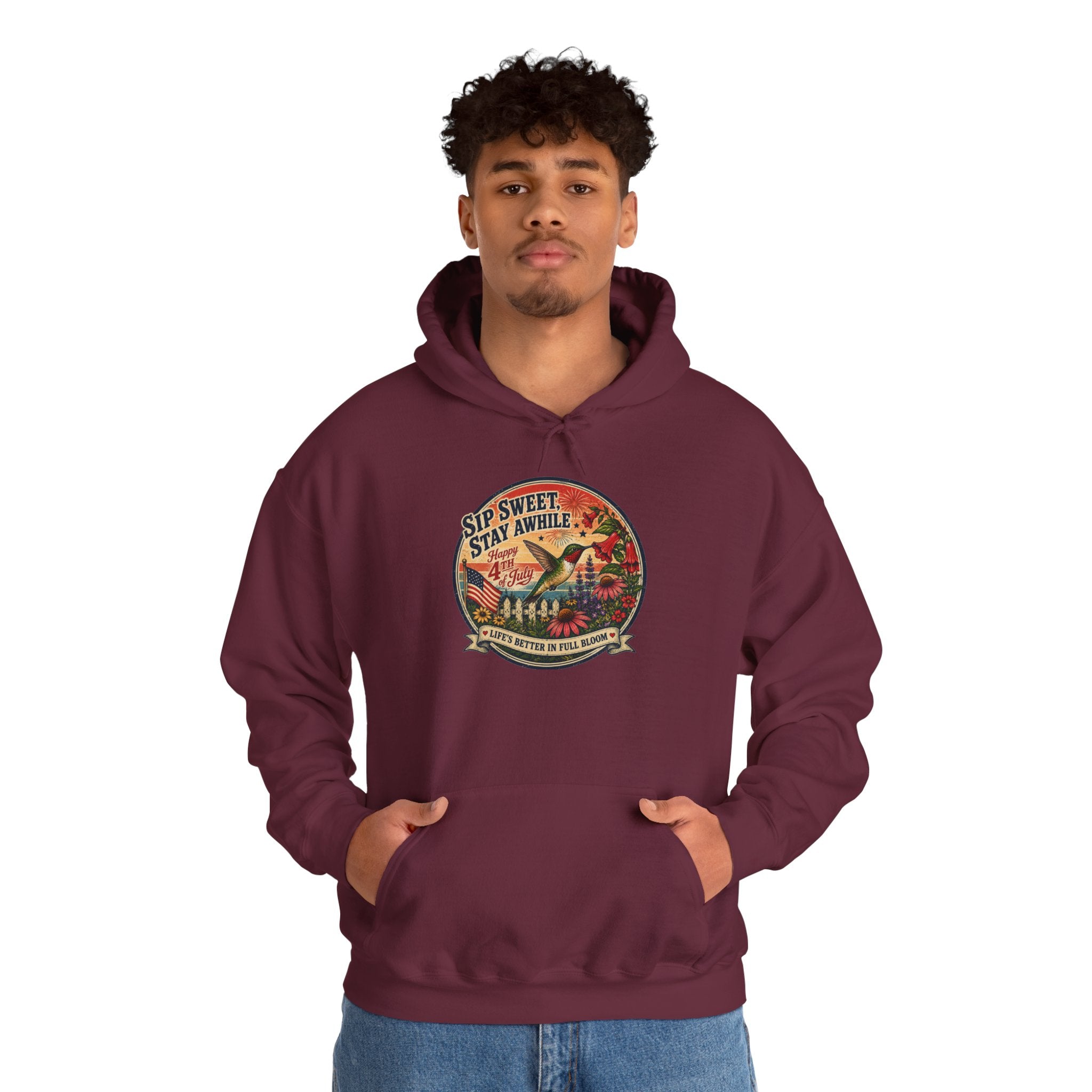 oryggy - america-250-unisex-heavy-blend™-hooded-sweatshirt-hummingbird-tee - Vintage Patriotic Apparel