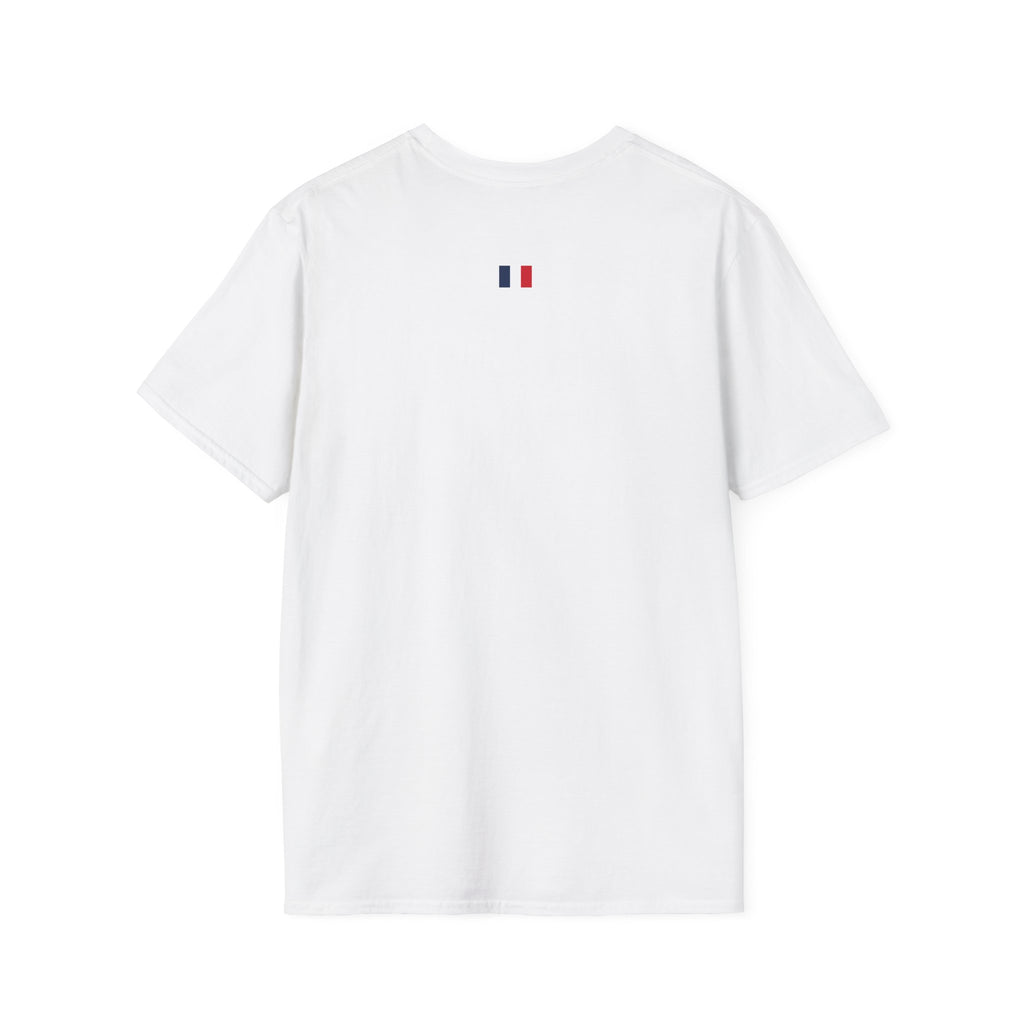 Back view of oryggy French support t-shirt, premium lightweight cotton soccer tee showing the clean seamless tubular streetwear silhouette.