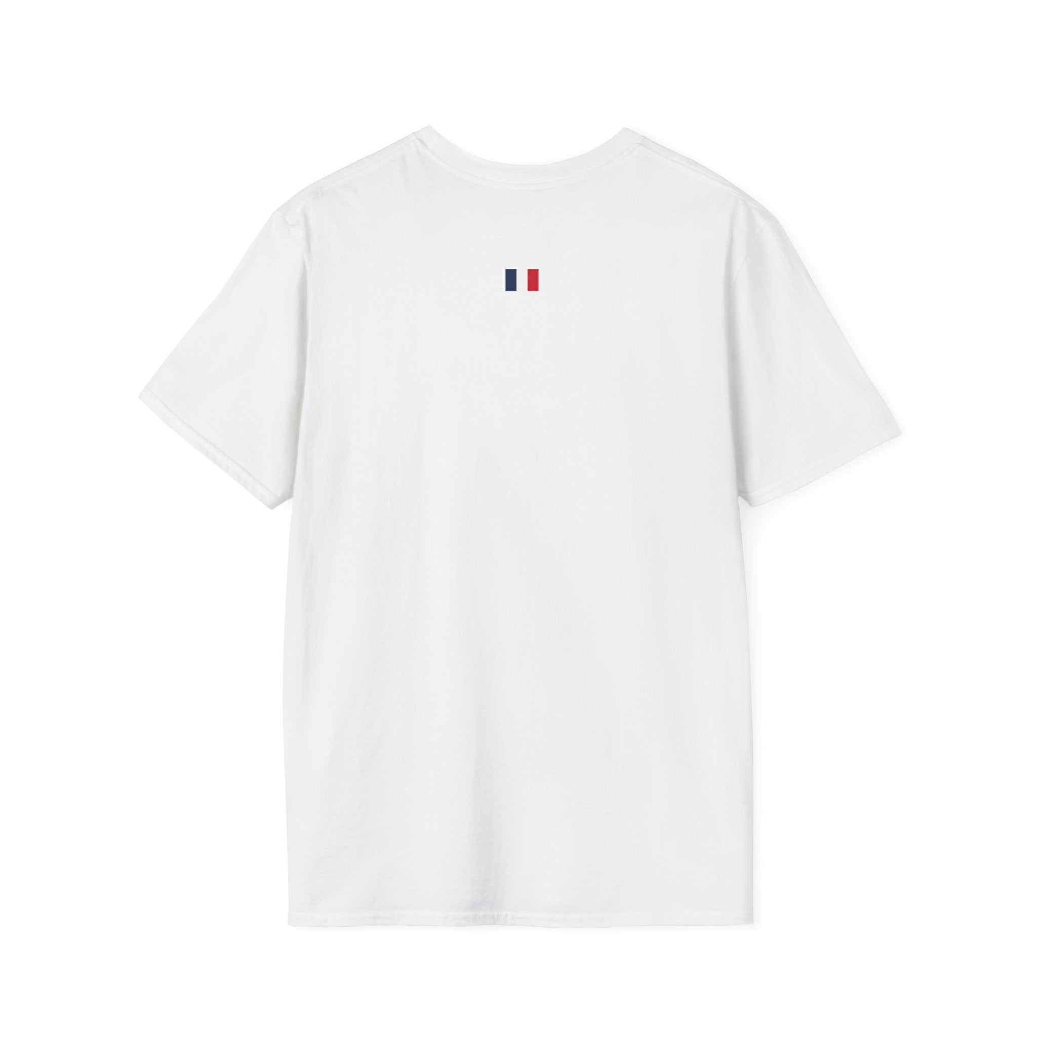 Back view of oryggy French support t-shirt, premium lightweight cotton soccer tee showing the clean seamless tubular streetwear silhouette.