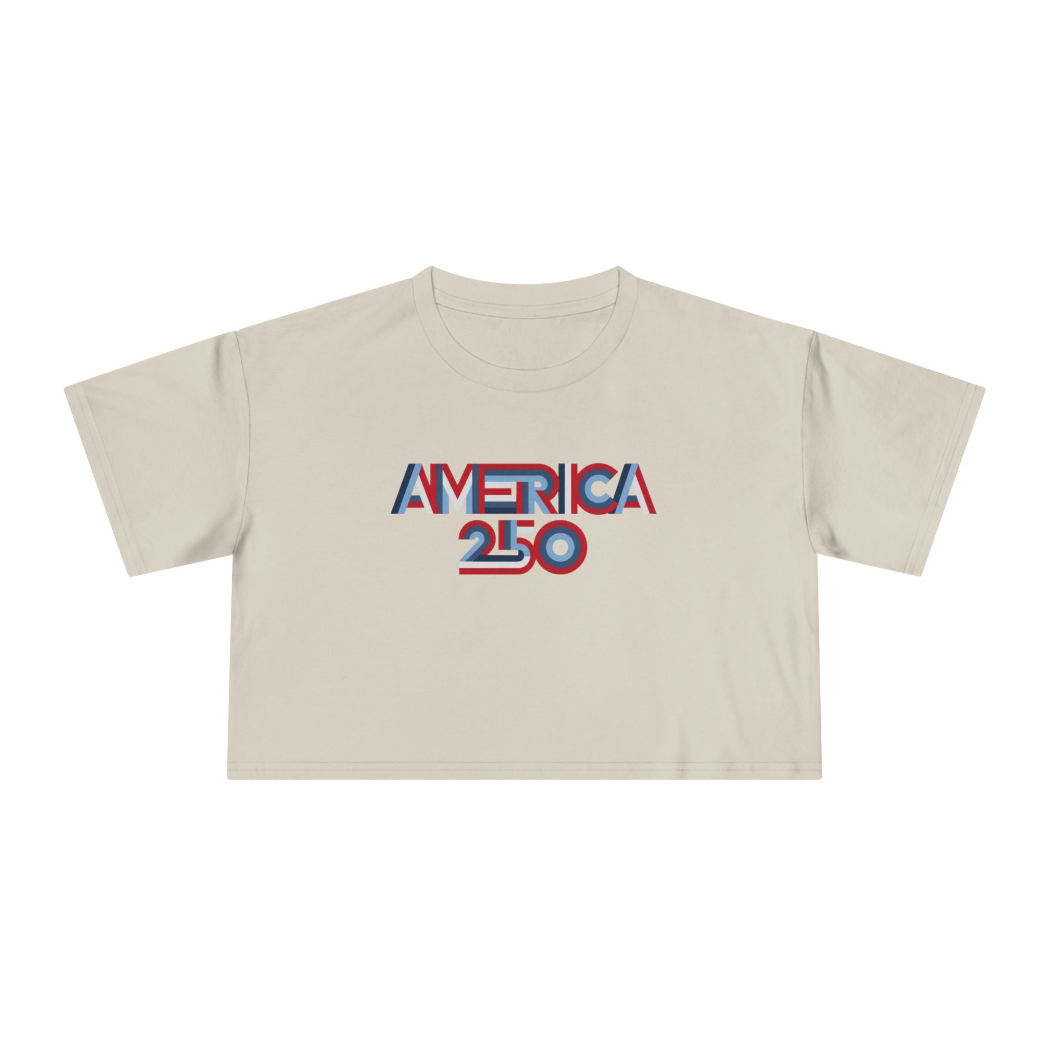 America 250 Crop Tee — Patriotic 3D Red & Blue Graphic