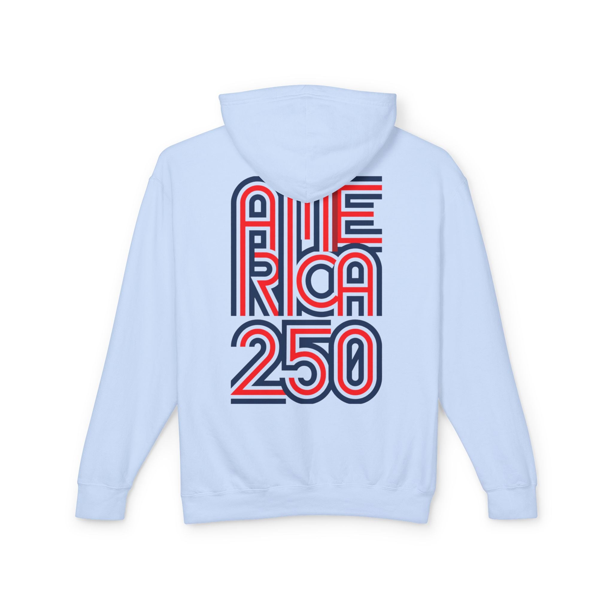America 250 Hoodie — Retro Red & Blue Patriotic Anniversary Pullover