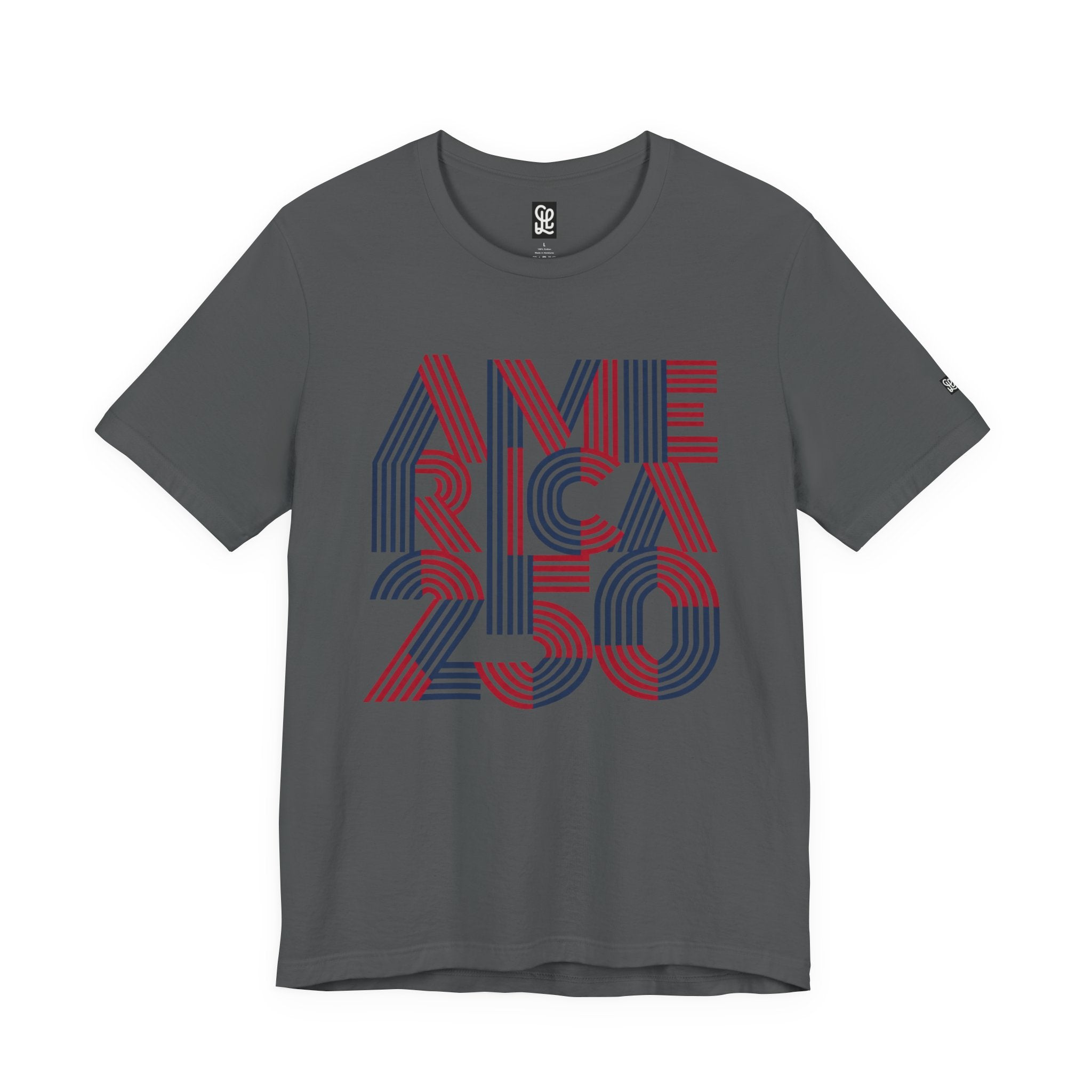 America 250 Tee | Patriotic Red Blue Striped Typography
