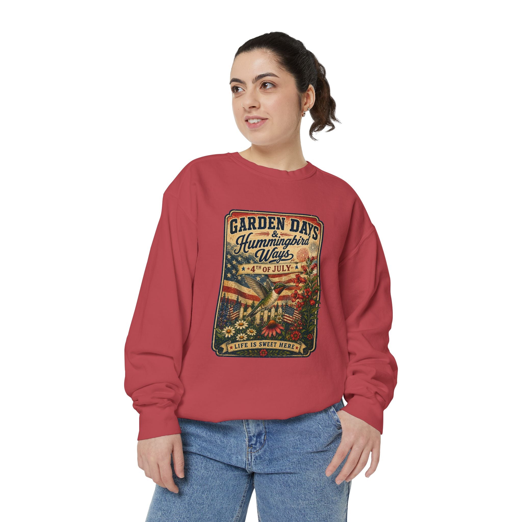 America 250 Garden Days Summer Sweatshirt — "Sweet Summer Wings" Vintage Floral 4th of July Crewneck