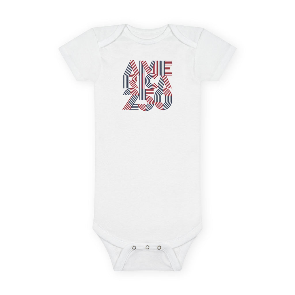 America 250 Baby Onesie – Patriotic Red White Blue Organic Bodysuit