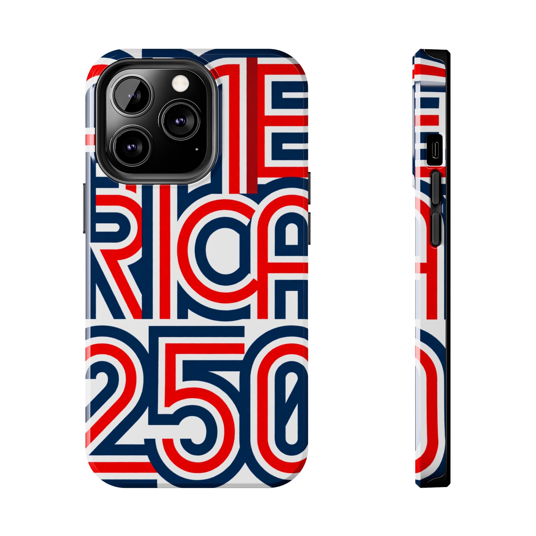 Patriotic 'America 250' Tough Phone Case – Red, White & Blue Retro Typography