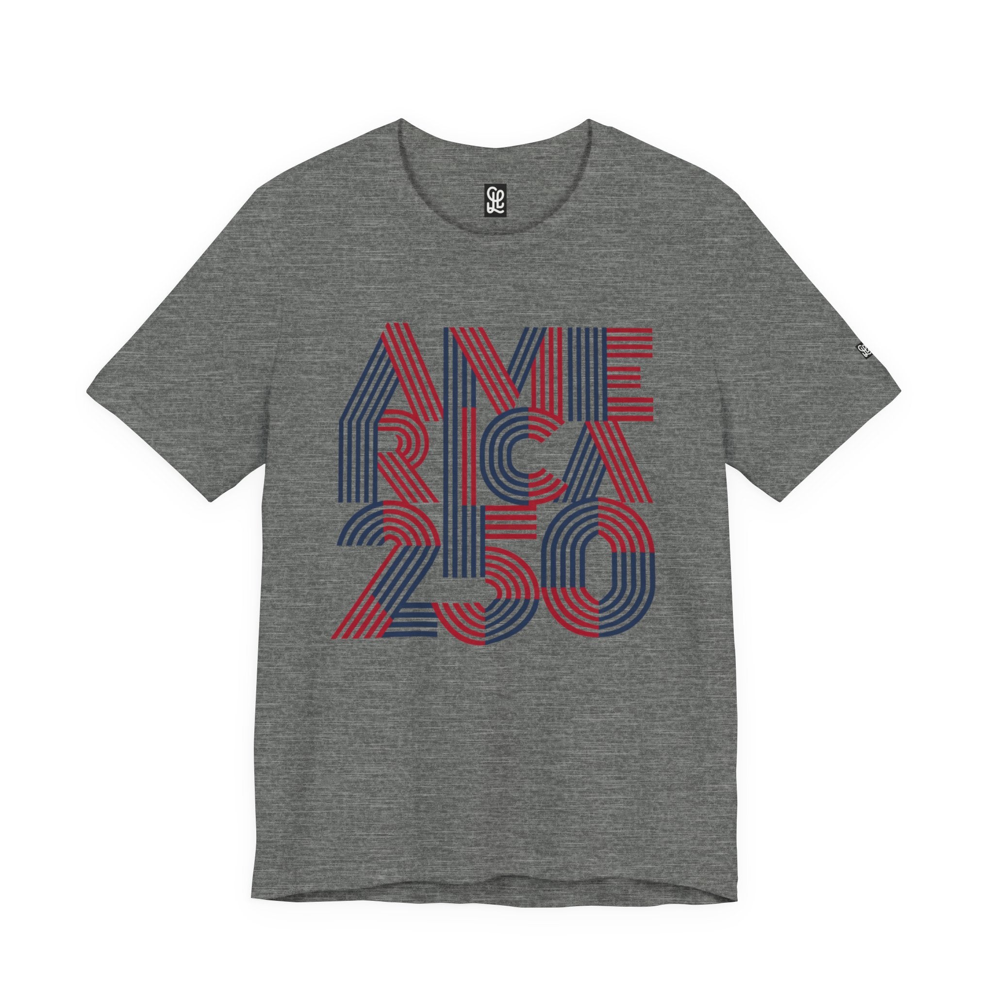 America 250 Tee | Patriotic Red Blue Striped Typography
