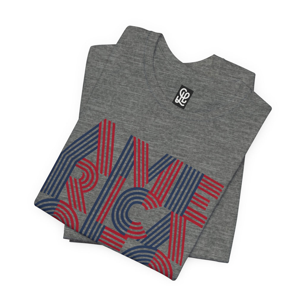 America 250 Tee | Patriotic Red Blue Striped Typography