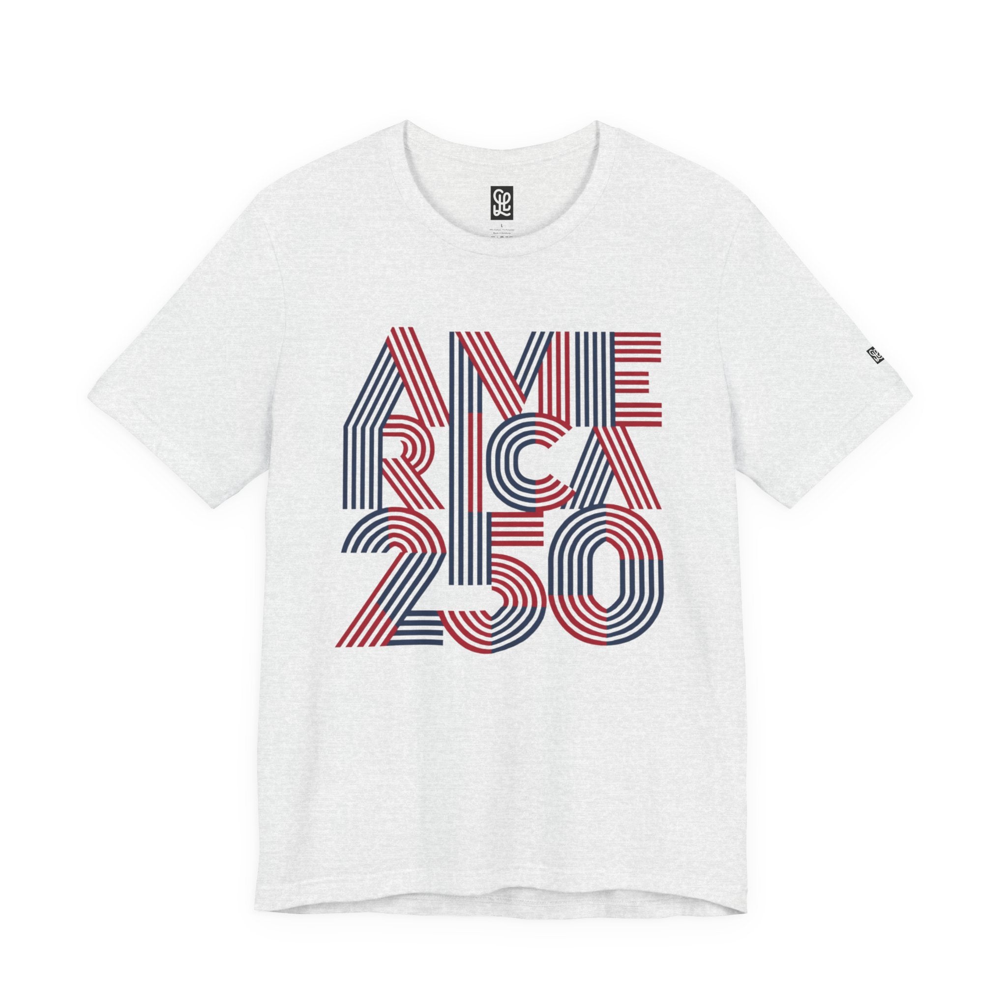 America 250 Tee | Patriotic Red Blue Striped Typography