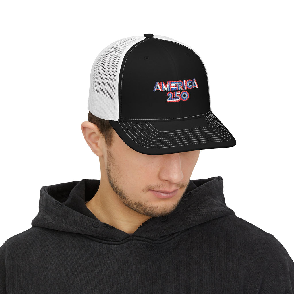 America 250 Trucker Cap — Patriotic Snapback Mesh Hat for 250th Anniversary