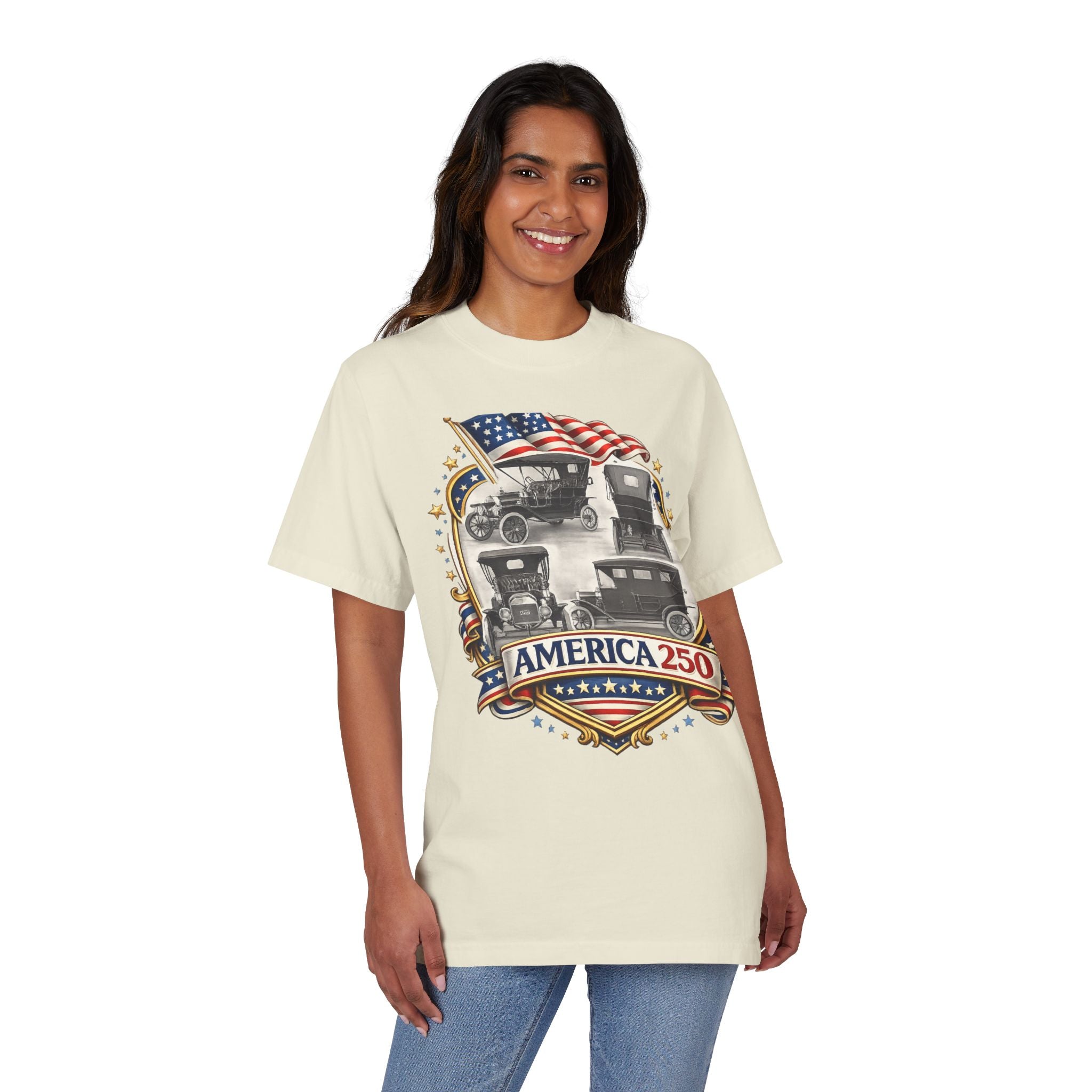 America 250 Vintage Cars Patriotic T-Shirt — 100% USA cotton