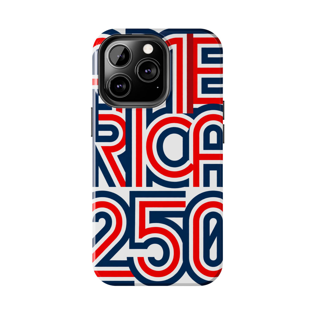 Patriotic 'America 250' Tough Phone Case – Red, White & Blue Retro Typography