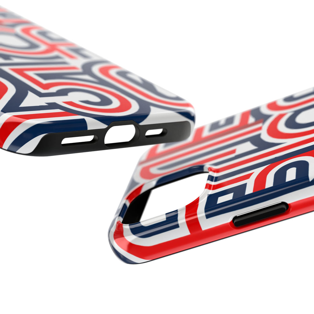 Patriotic 'America 250' Tough Phone Case – Red, White & Blue Retro Typography