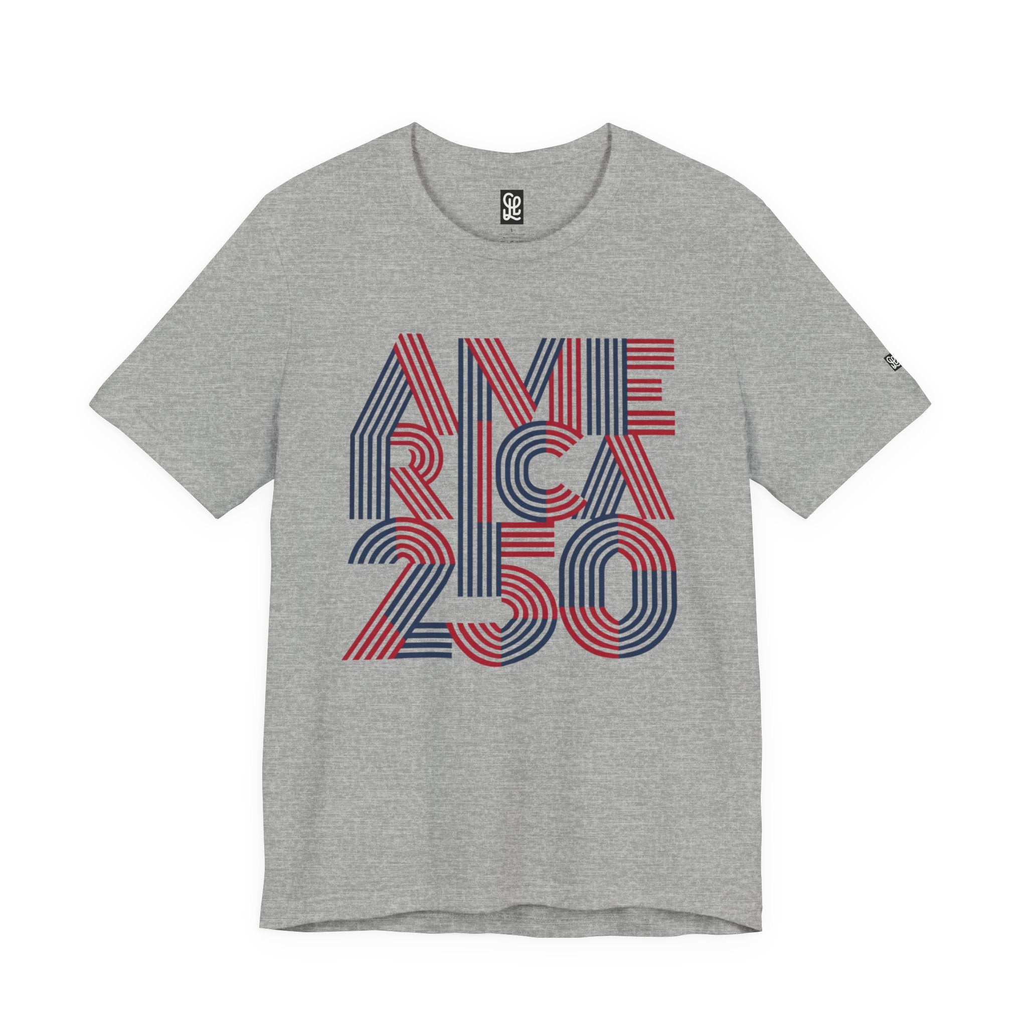 America 250 Tee | Patriotic Red Blue Striped Typography