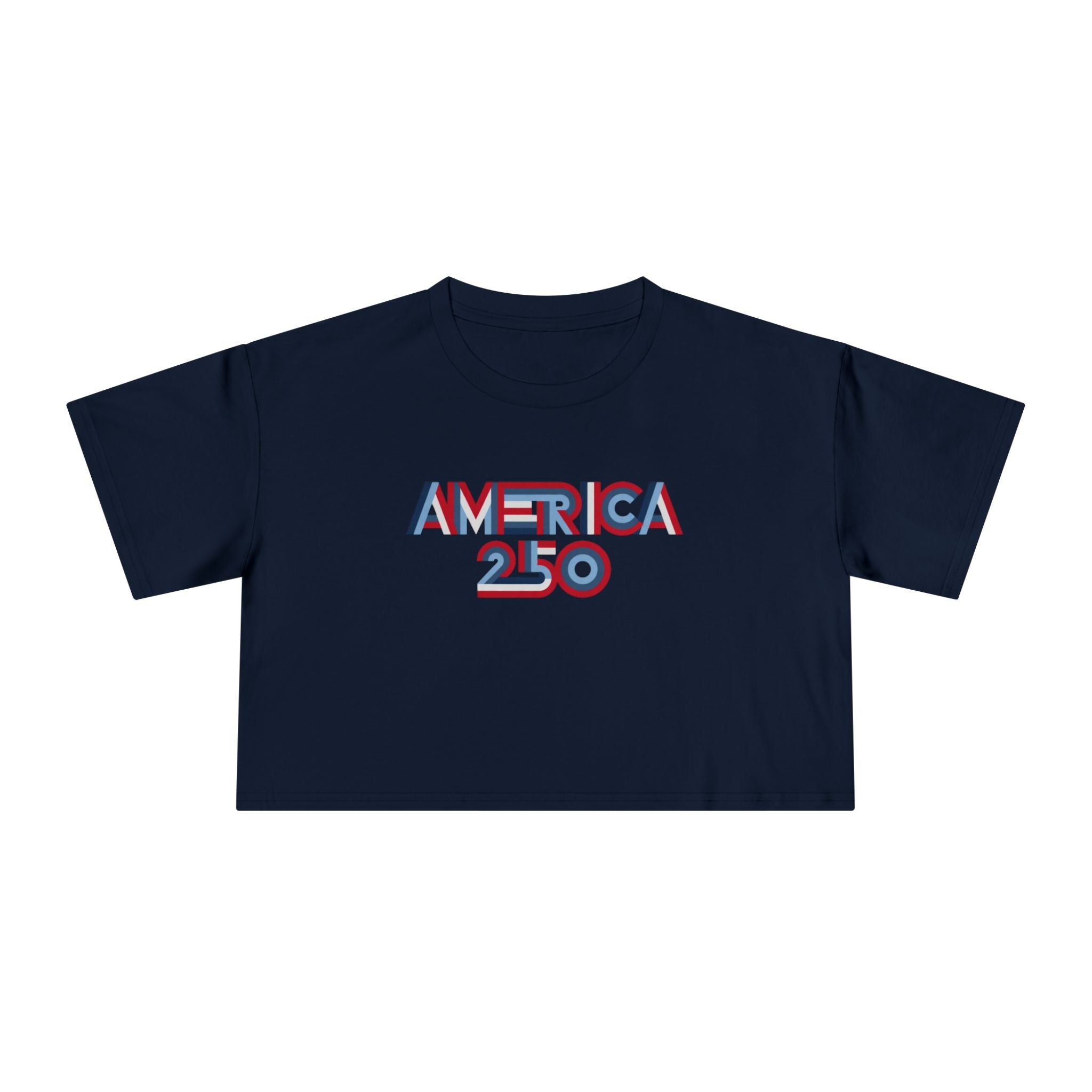 America 250 Crop Tee — Patriotic 3D Red & Blue Graphic