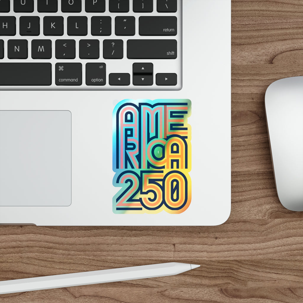America 250 Retro Neon Typography Sticker | Holographic Die-cut Sticker