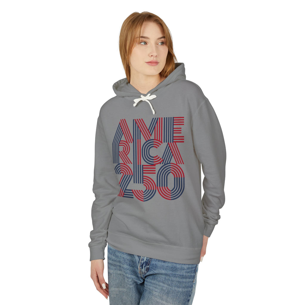 America 250 Hoodie — Retro Red & Blue Patriotic Anniversary Pullover