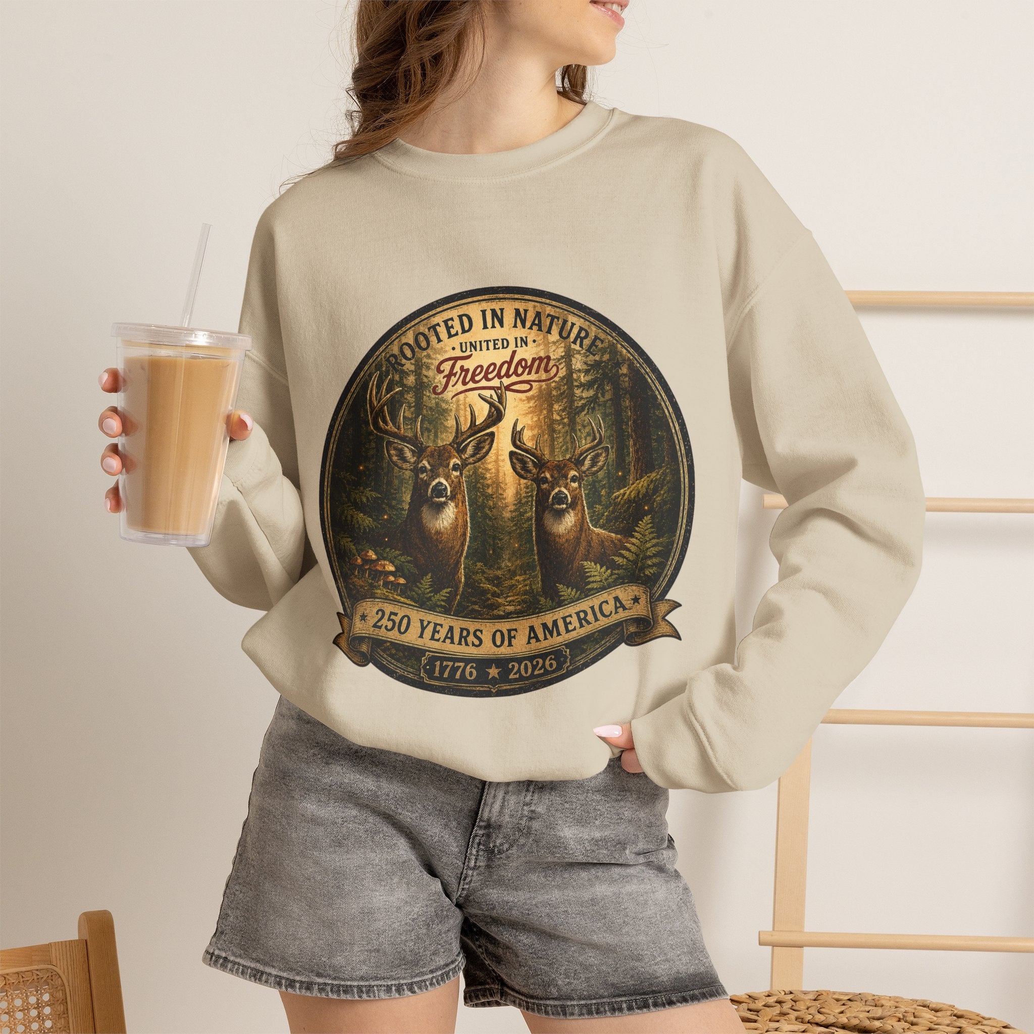 oryggy - america-250-unisex-heavy-blend™-crewneck-sweatshirt-rooted-in-nature - Vintage Patriotic Apparel