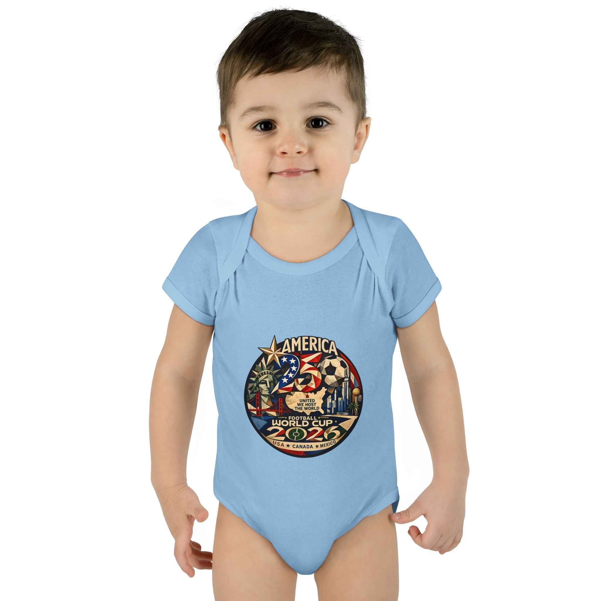 America 250 x FIFA World Cup 2026 Baby Bodysuit — Patriotic Infant Onesie for 250th Anniversary