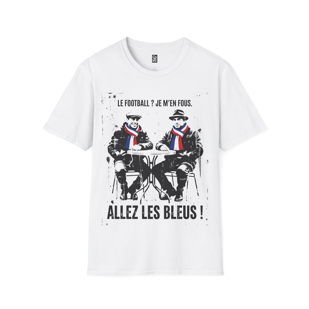 oryggy "Le Football? Je m'en fous" French support t-shirt, white vintage café scene graphic tee, premium soccer streetwear fashion for FIFA 2026.