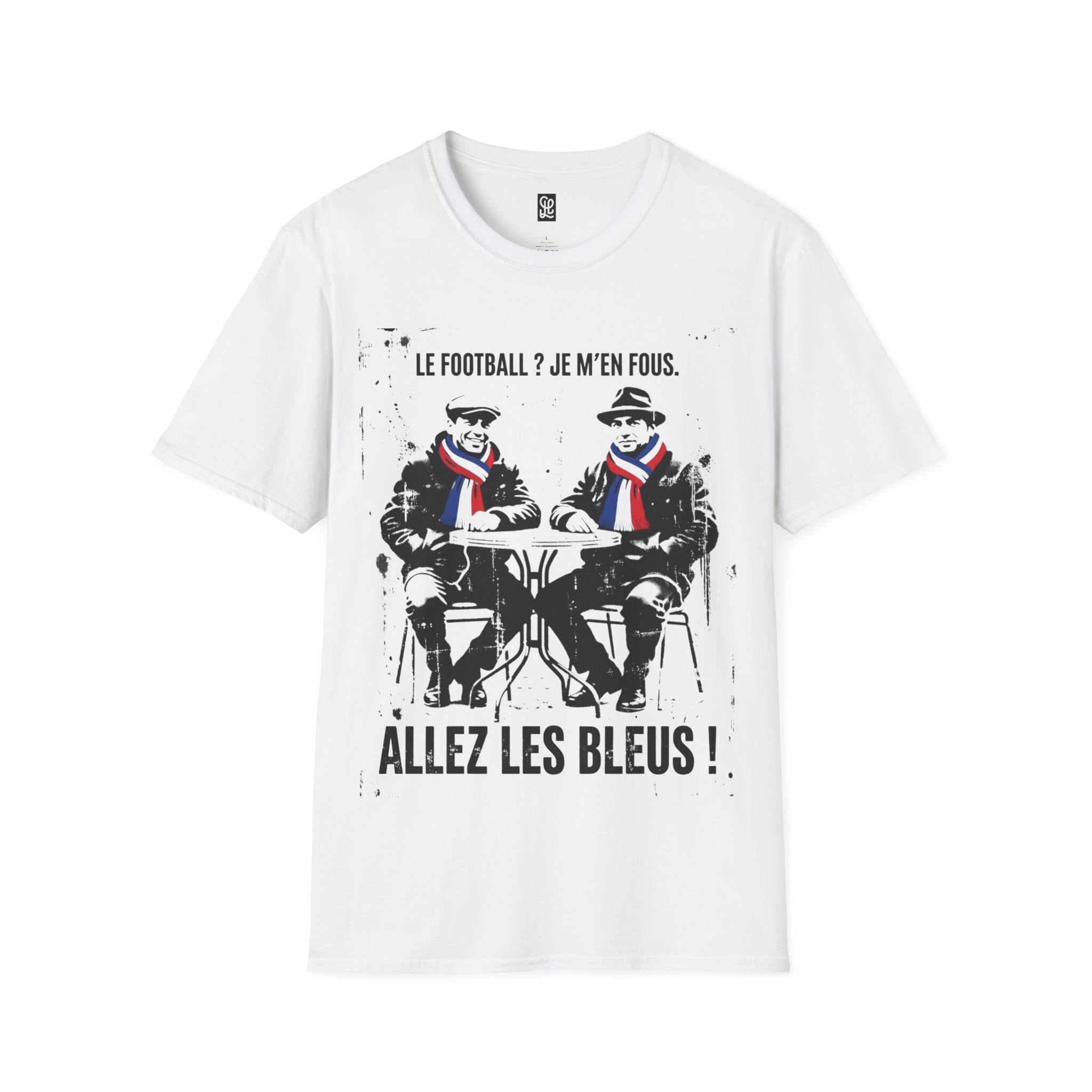oryggy "Le Football? Je m'en fous" French support t-shirt, white vintage café scene graphic tee, premium soccer streetwear fashion for FIFA 2026.