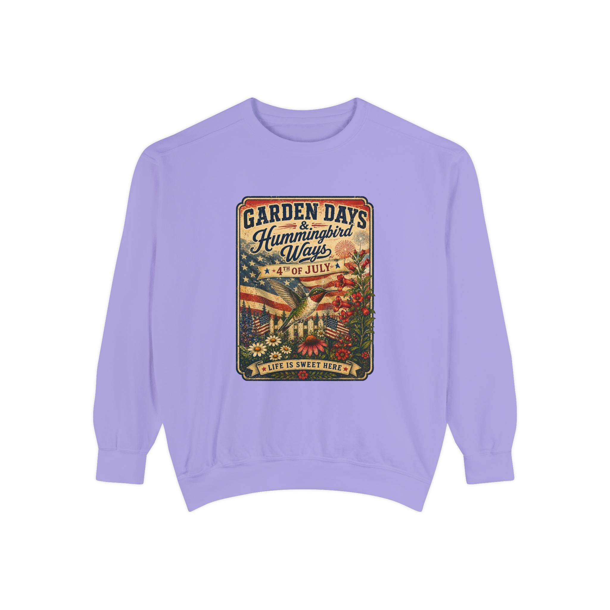 oryggy - america-250-garden-days-summer-sweatshirt-sweet-summer-wings-vintage-floral-4th-of-july-crewneck - Vintage Patriotic Apparel