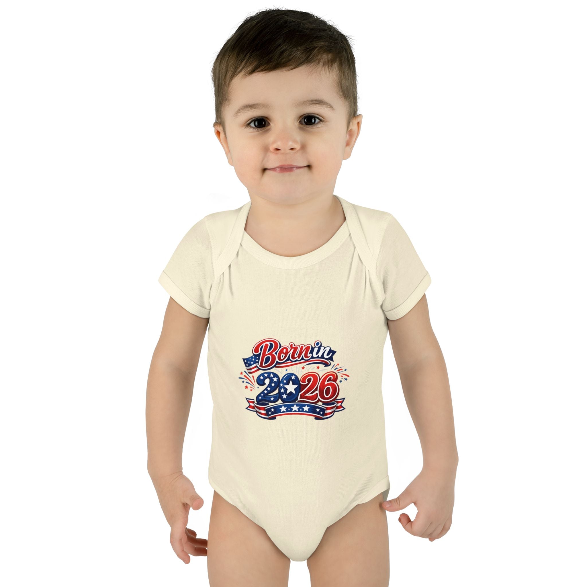 America 250 Born in 2026 Baby Bodysuit — Patriotic USA Infant Onesie