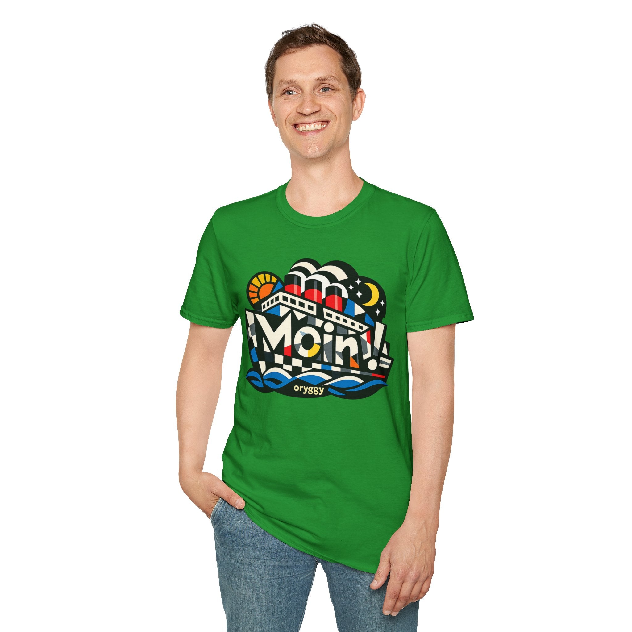 oryggy Originals Summer line T-Shirt — Colorful Retro Nautical 'Moin!' Graphic Tee
