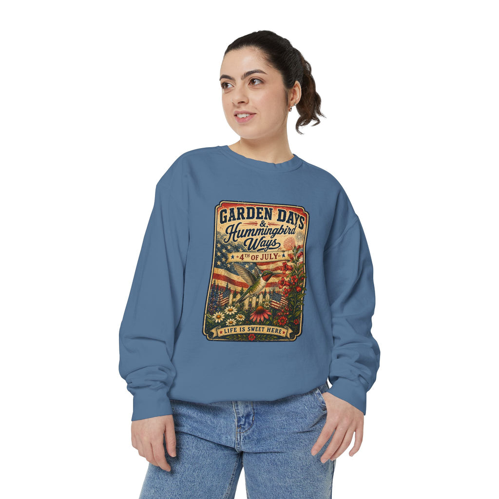 America 250 Garden Days Summer Sweatshirt — "Sweet Summer Wings" Vintage Floral 4th of July Crewneck
