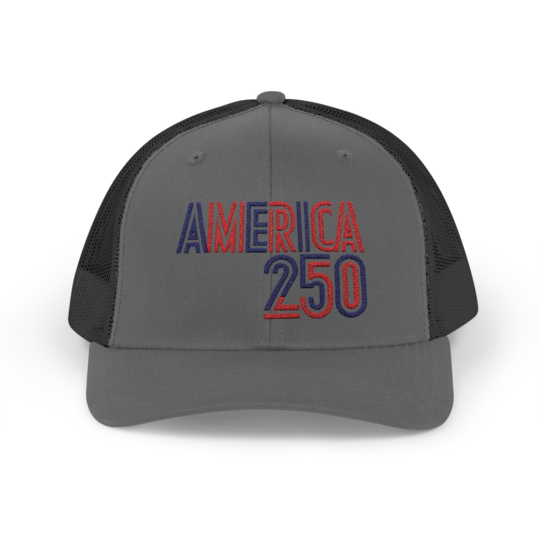 America 250 Snapback Cap | Patriotic USA Flag Text Trucker Hat