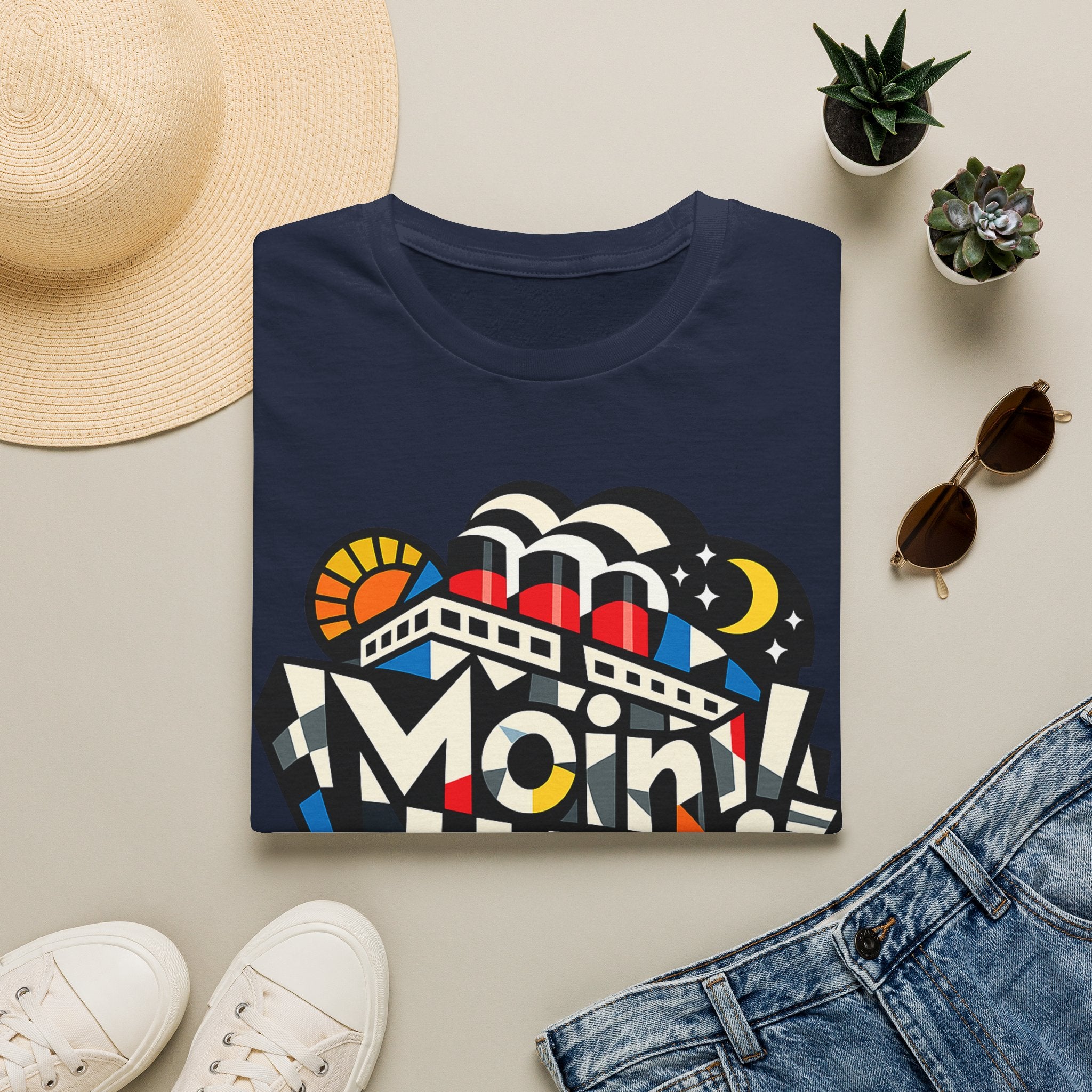 oryggy Originals Summer line T-Shirt — Colorful Retro Nautical 'Moin!' Graphic Tee