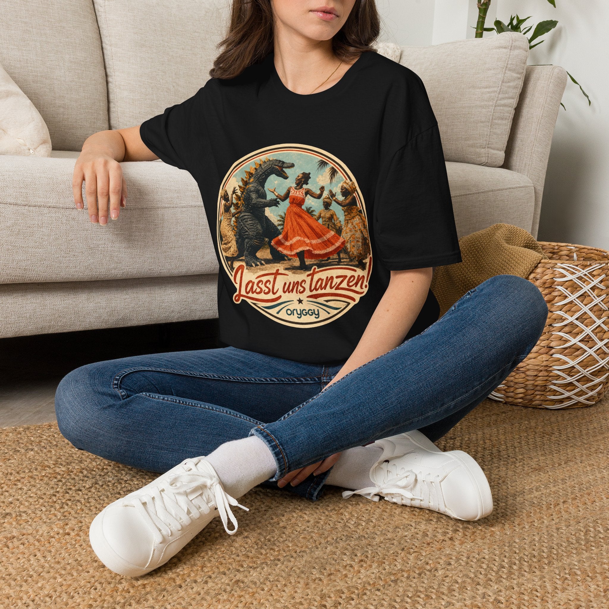 oryggy Originals Summer line Retro Dance Godzilla T-Shirt — Vintage 'Lasst uns tanzen' Graphic