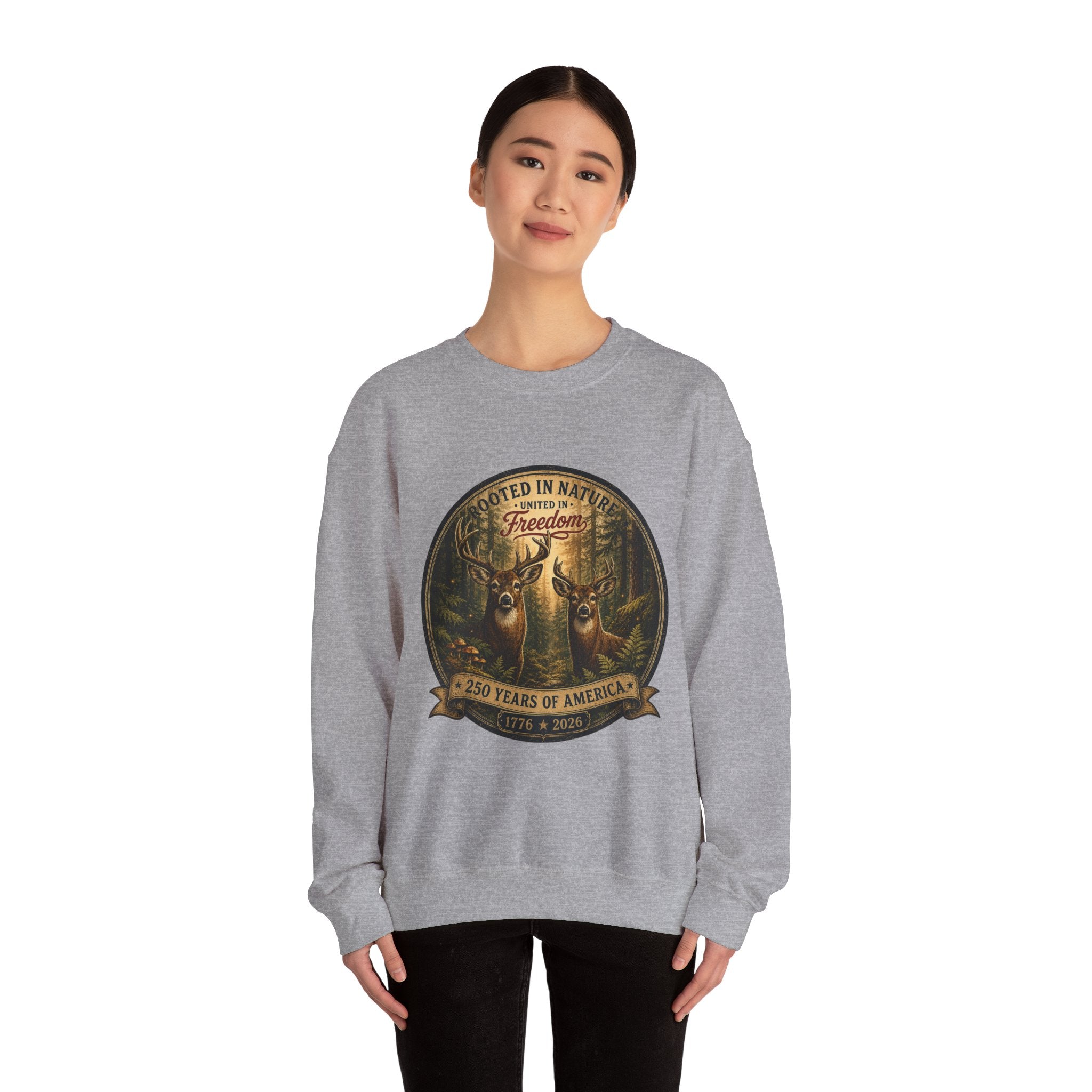 oryggy - america-250-unisex-heavy-blend™-crewneck-sweatshirt-rooted-in-nature - Vintage Patriotic Apparel