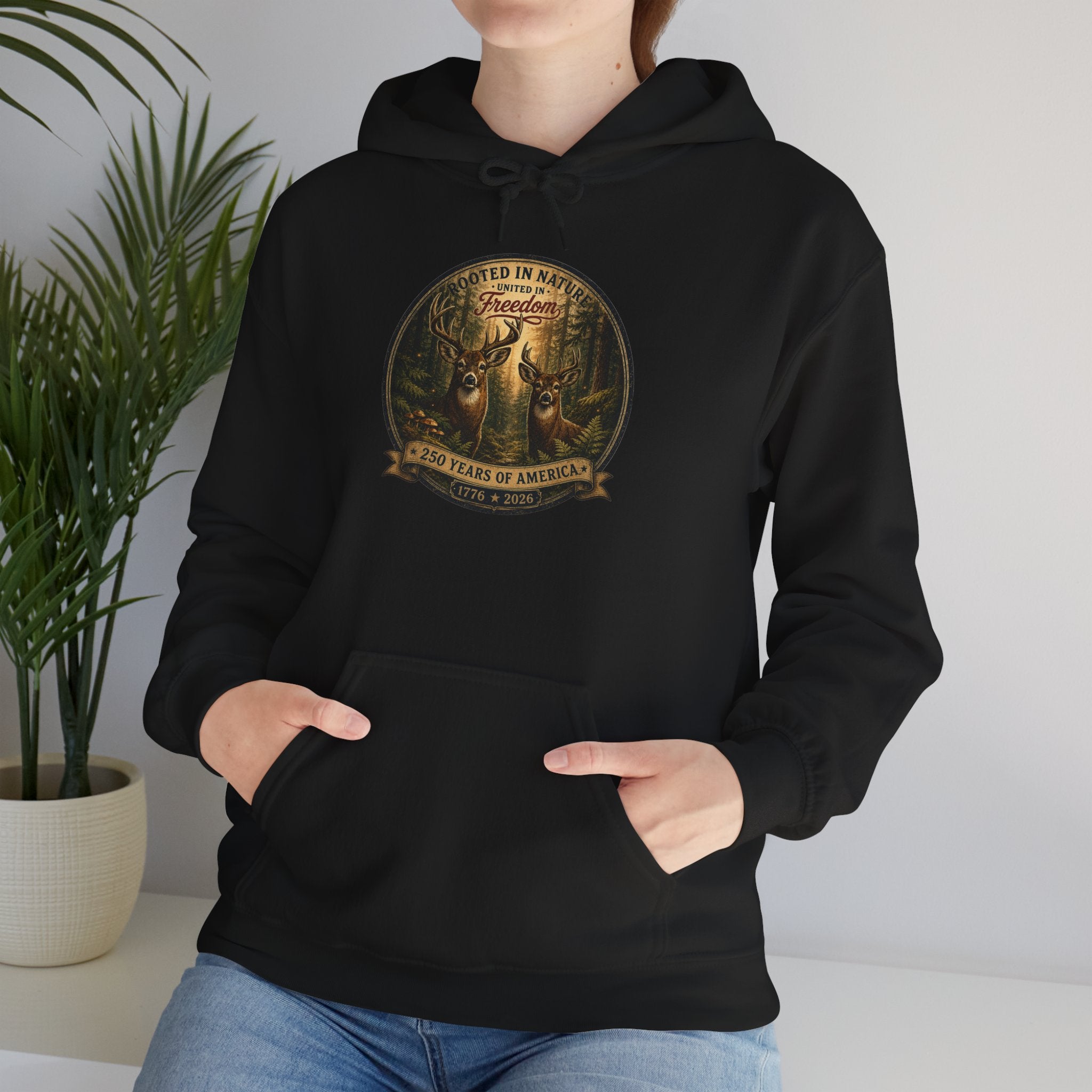 oryggy - america-250-unisex-heavy-blend™-hooded-sweatshirt-rooted-in-nature - Vintage Patriotic Apparel