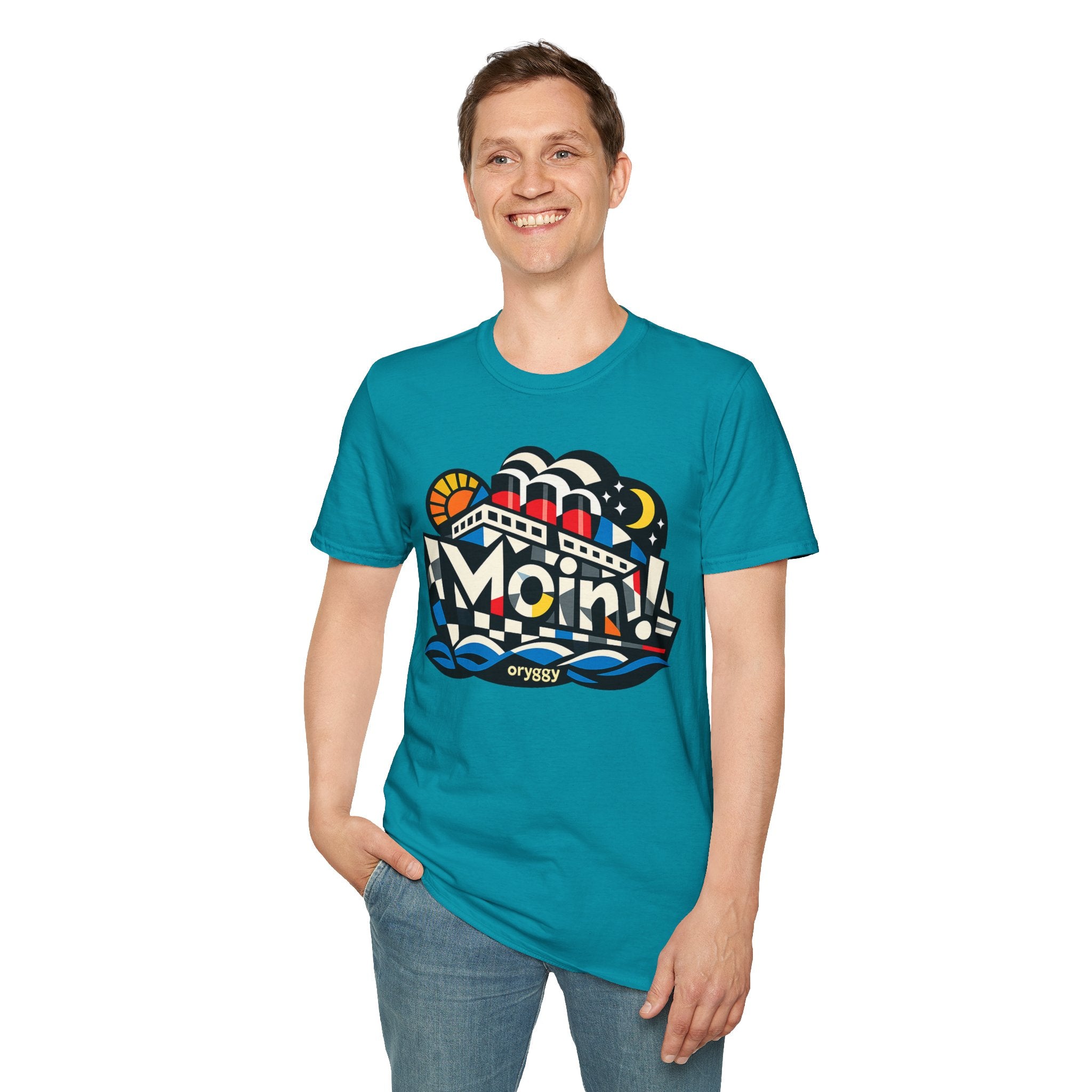 oryggy Originals Summer line T-Shirt — Colorful Retro Nautical 'Moin!' Graphic Tee