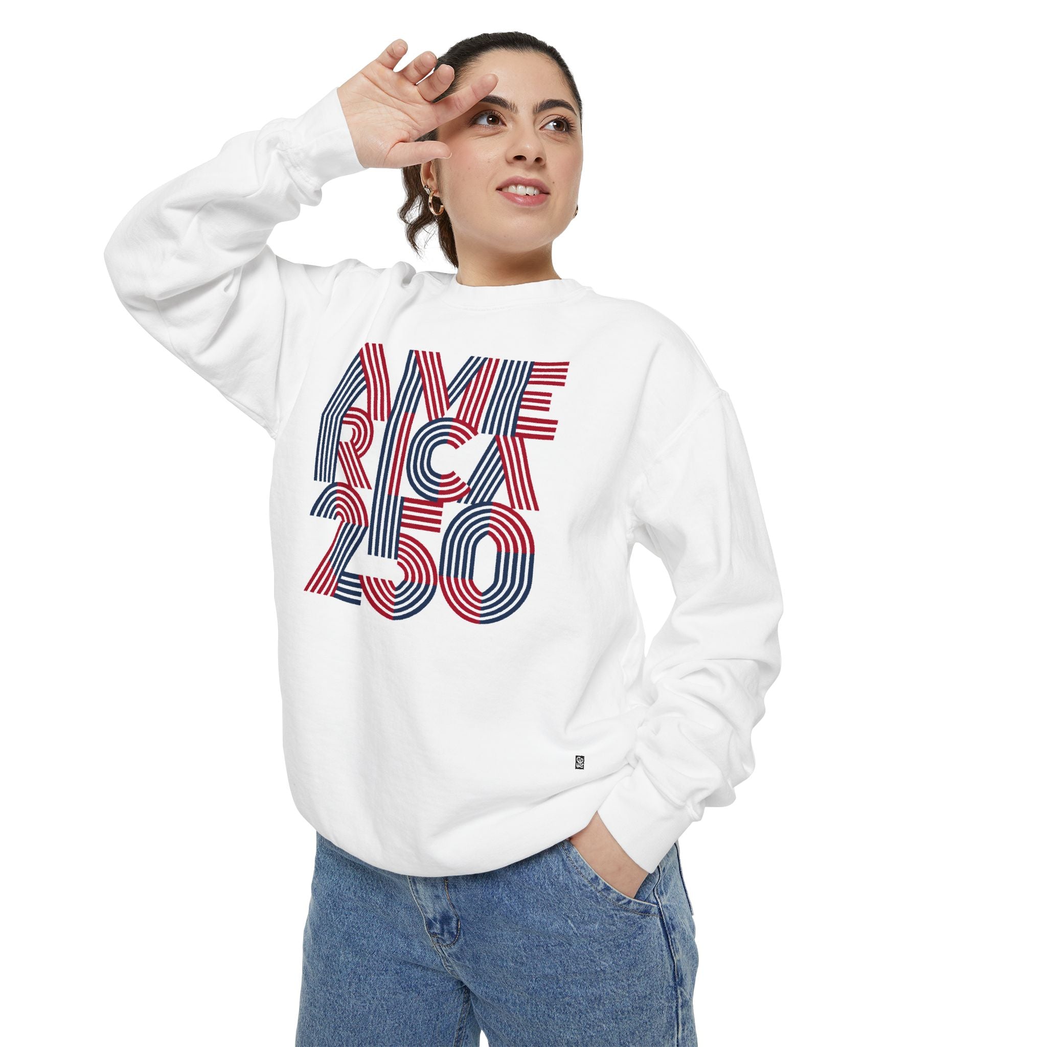 America 250 Retro Stripe Sweatshirt — Patriotic 250th Anniversary Crewneck