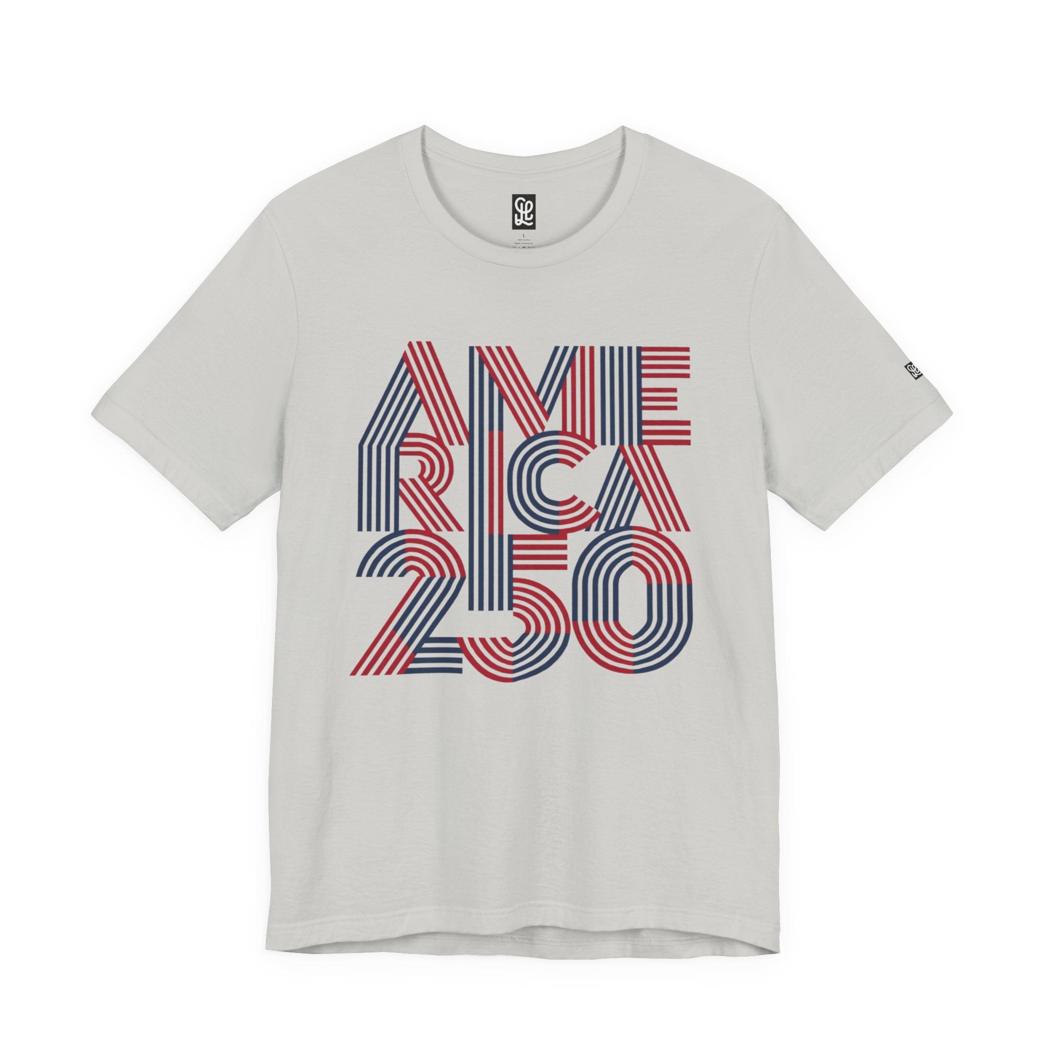 America 250 Tee | Patriotic Red Blue Striped Typography