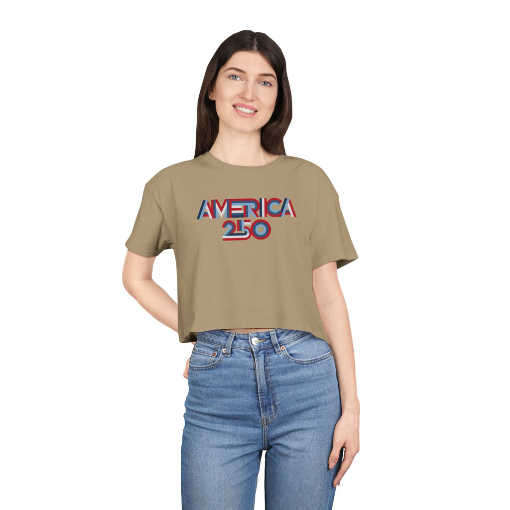 America 250 Crop Tee — Patriotic 3D Red & Blue Graphic