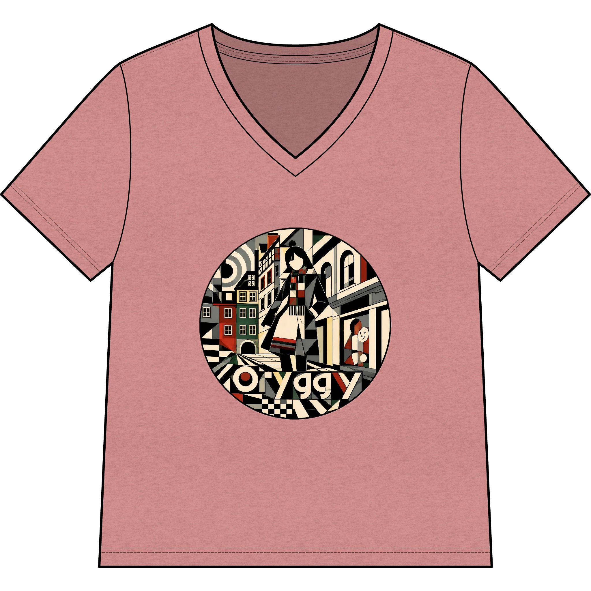 oryggy Originals Summer line Women’s V‑Neck Graphic Tee — Strasbourg Retro Illustration