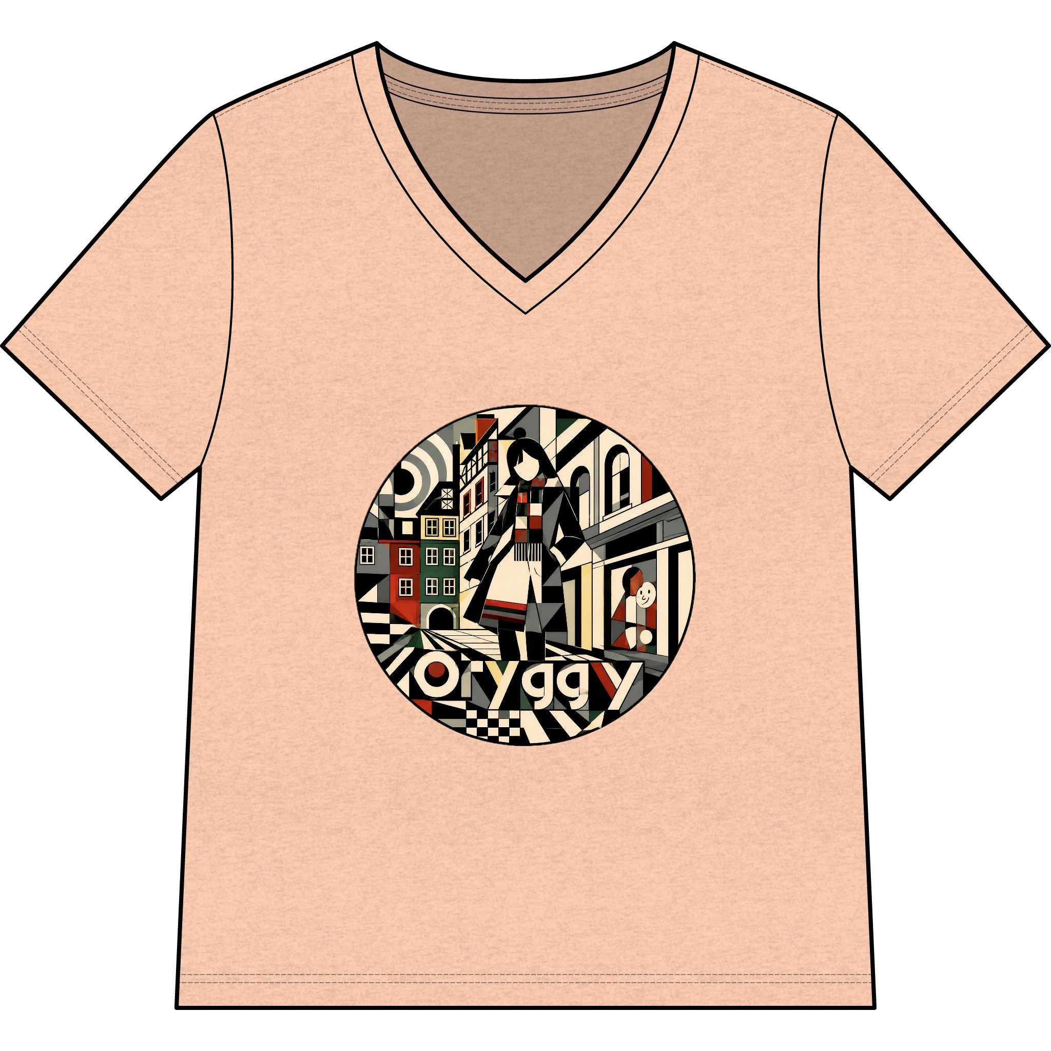 oryggy Originals Summer line Women’s V‑Neck Graphic Tee — Strasbourg Retro Illustration