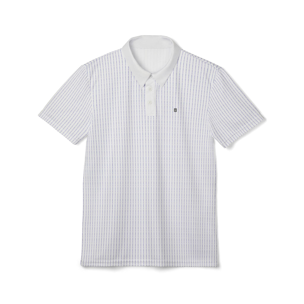oryggy striped white polo shirt, premium breathable polyester golf polo with white stitching, classic three-button placket summer sportswear.