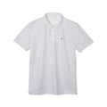 oryggy striped white polo shirt, premium breathable polyester golf polo with white stitching, classic three-button placket summer sportswear.