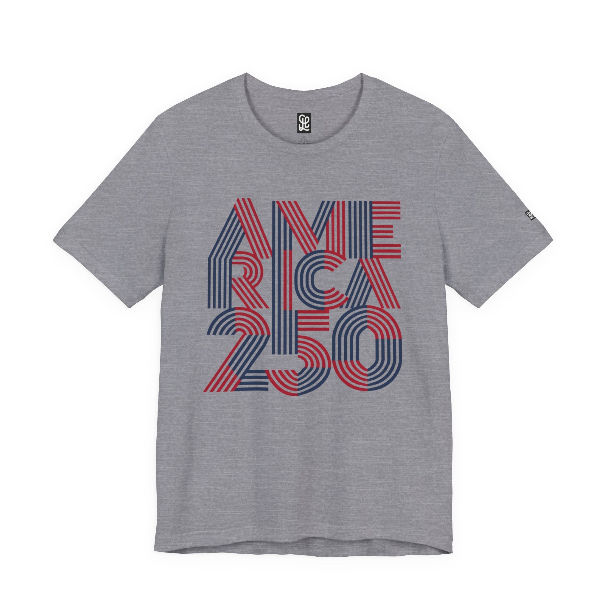 America 250 Tee | Patriotic Red Blue Striped Typography