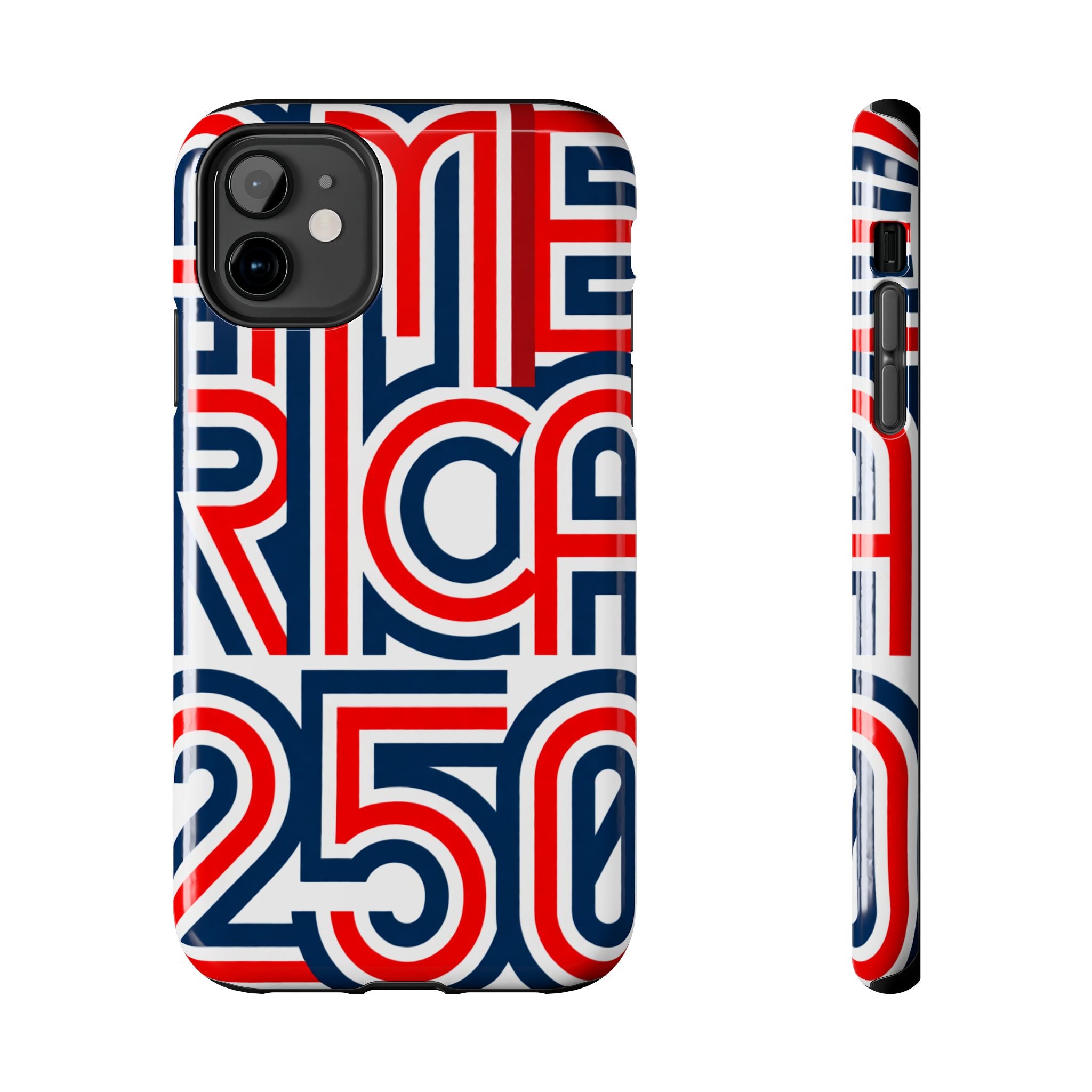 Patriotic 'America 250' Tough Phone Case – Red, White & Blue Retro Typography