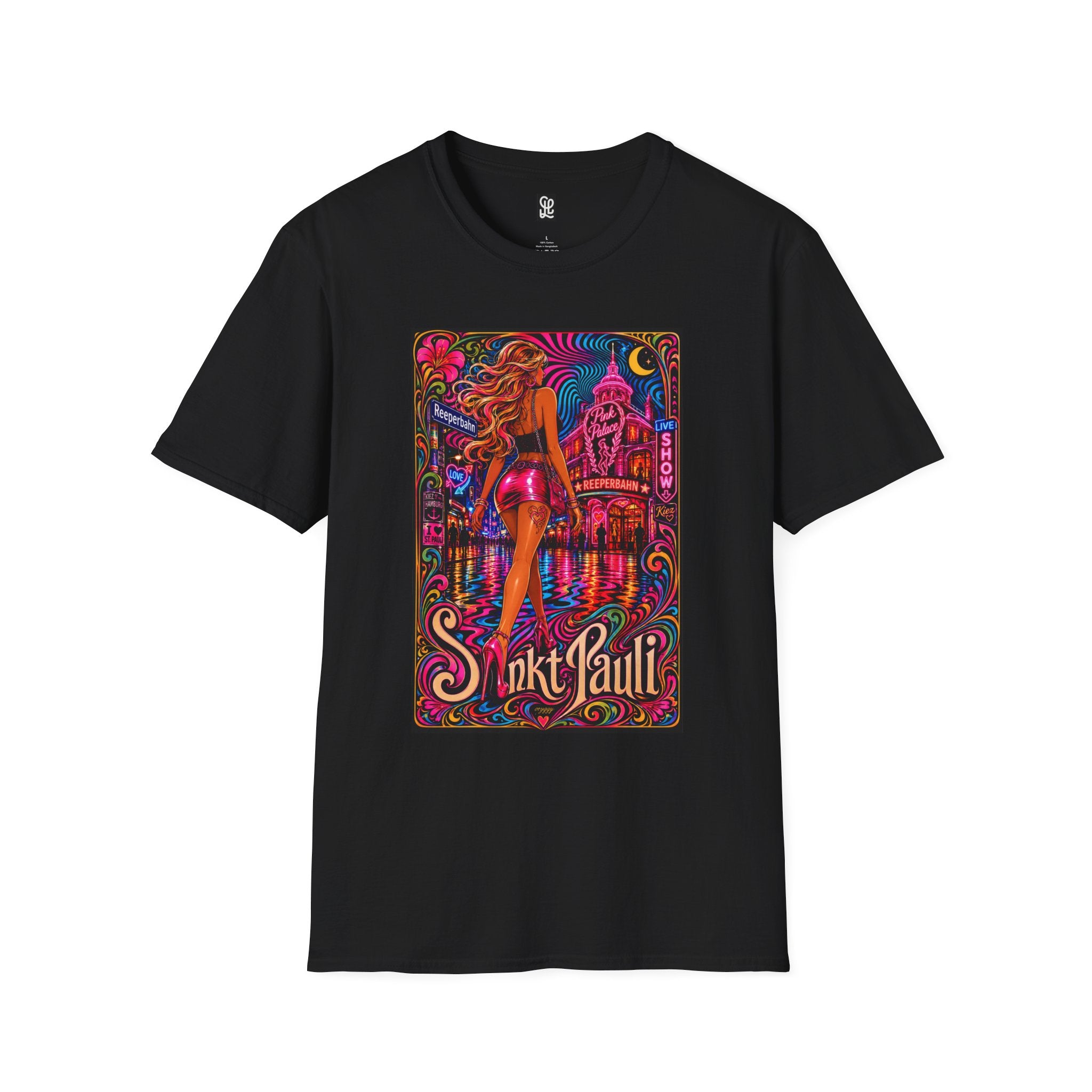 oryggy Originals Summer line Vintage Neon Strip Poster T-Shirt — Saint Pauli Nightlife Graphic Tee