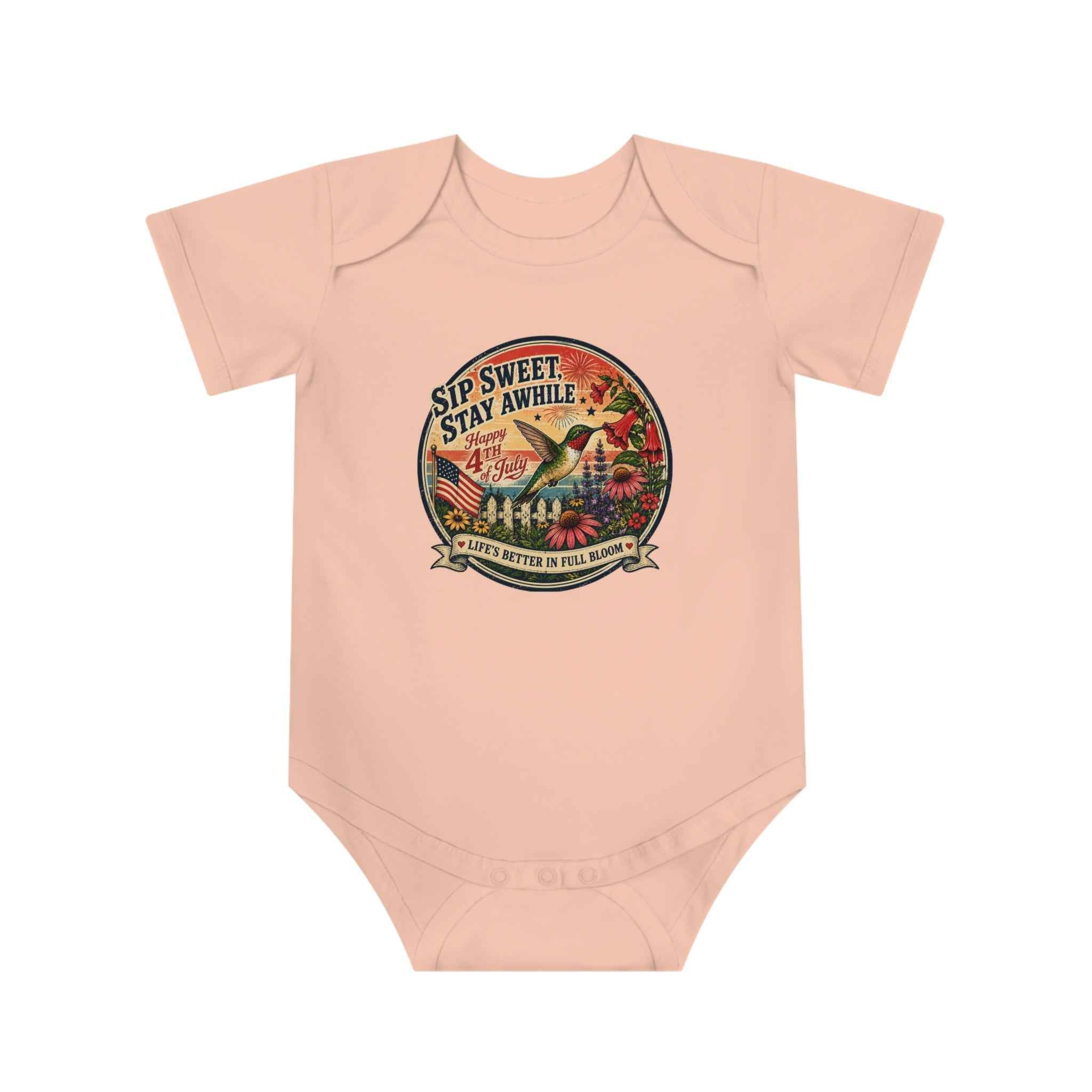 America 250 Baby Bodysuit — Retro Red & Blue Independence Day Onesie
