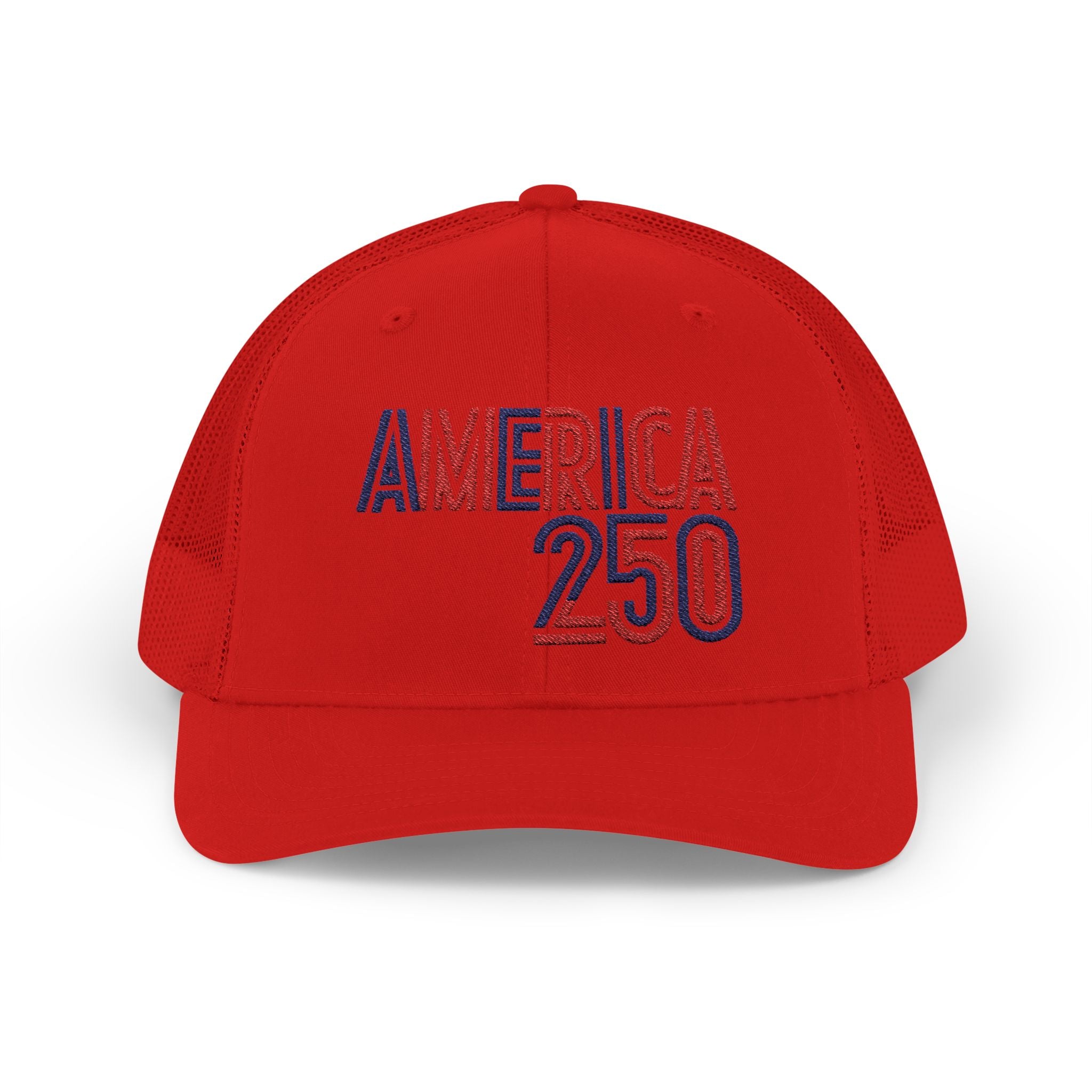 America 250 Snapback Cap | Patriotic USA Flag Text Trucker Hat