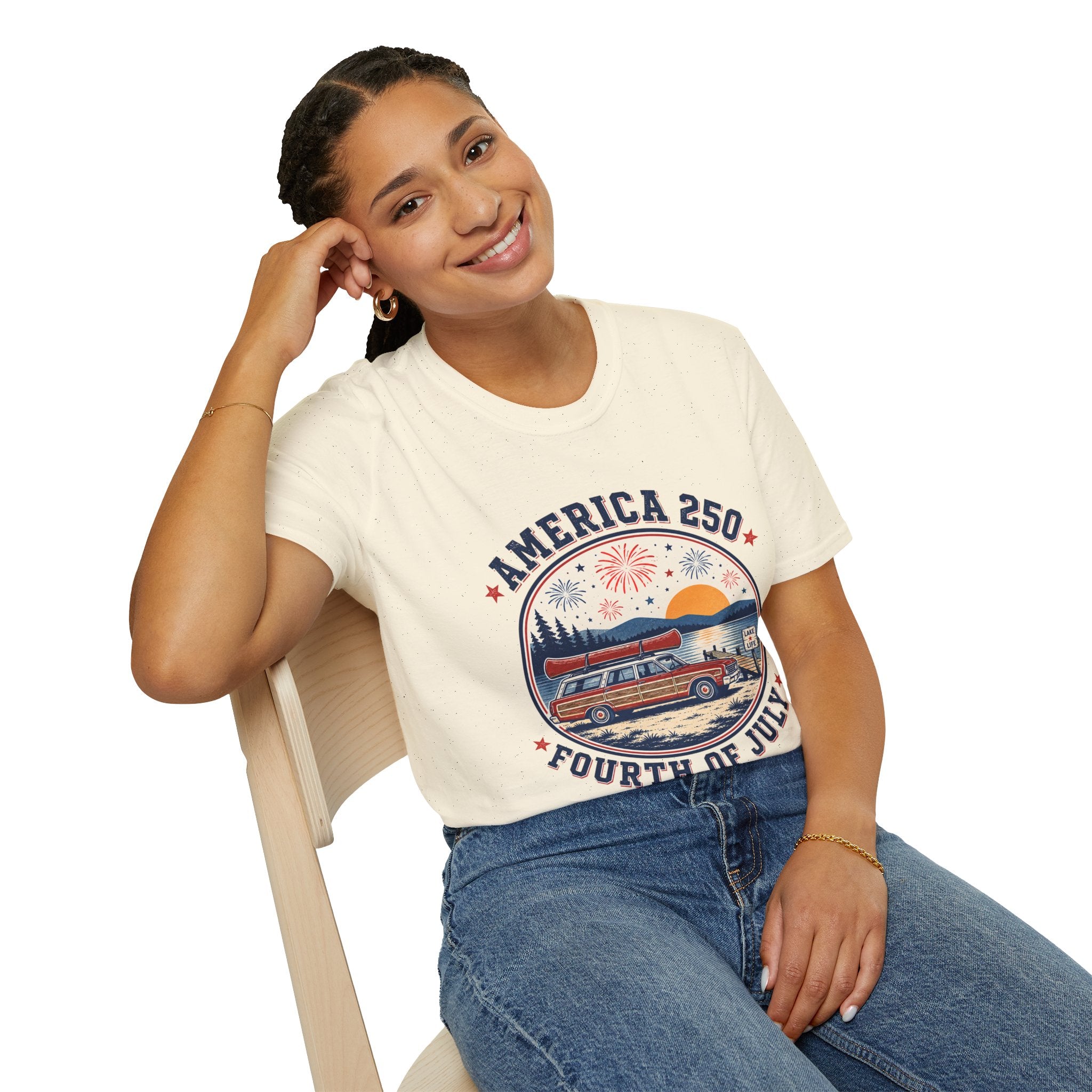 oryggy - america-250-fourth-of-july-personalized-t-shirt-patriotic-fireworks-sunset-tee - Vintage Patriotic Apparel